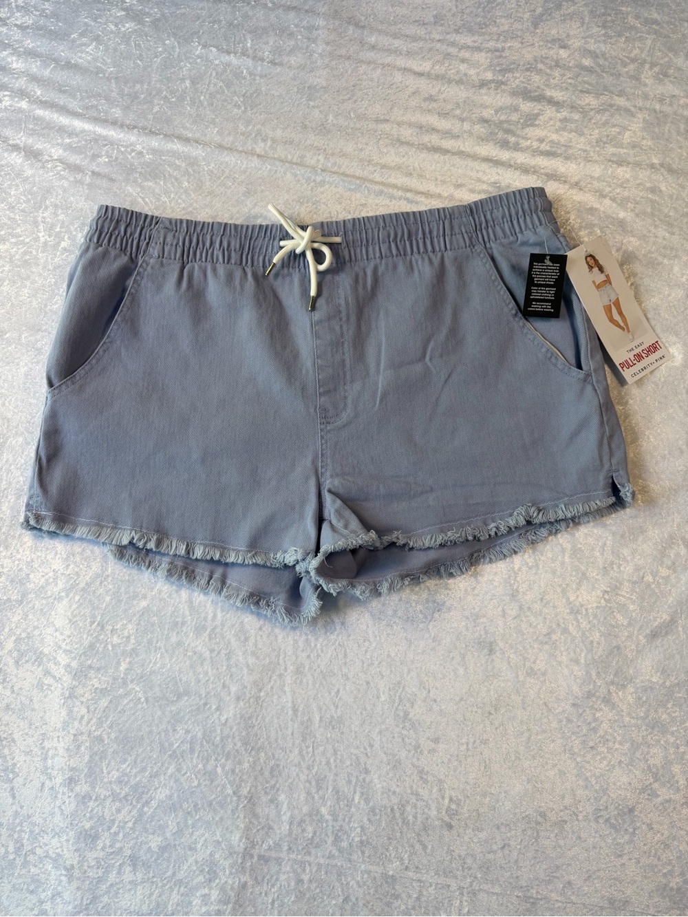 NWT-Pullover Drawstring Frayed Hem Women’s Shorts - Light Blue. Size 17
